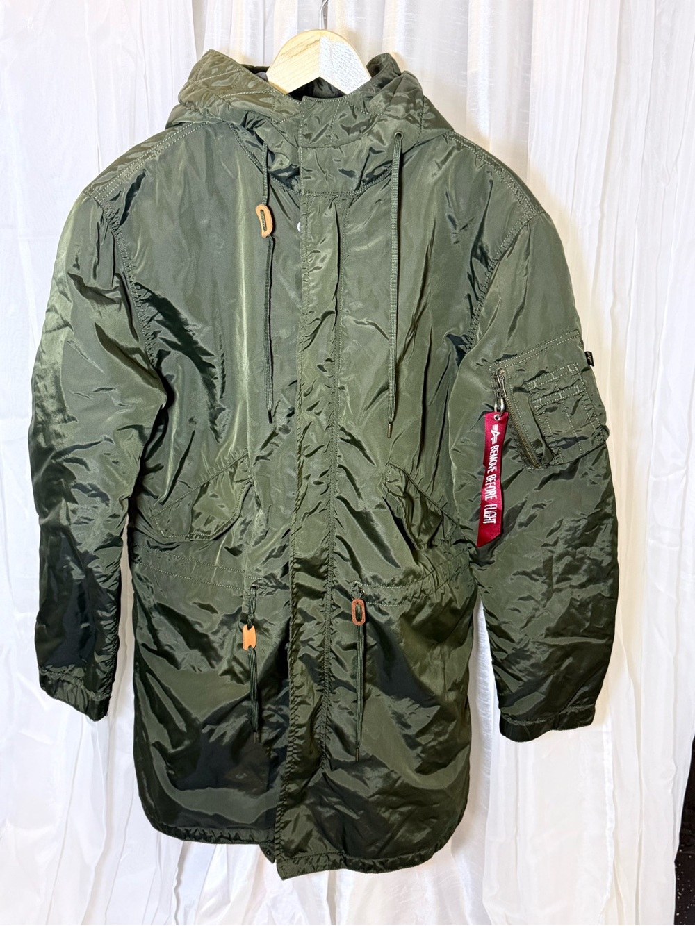 Men's Olive Hooded Parka Jacket - Unbranded